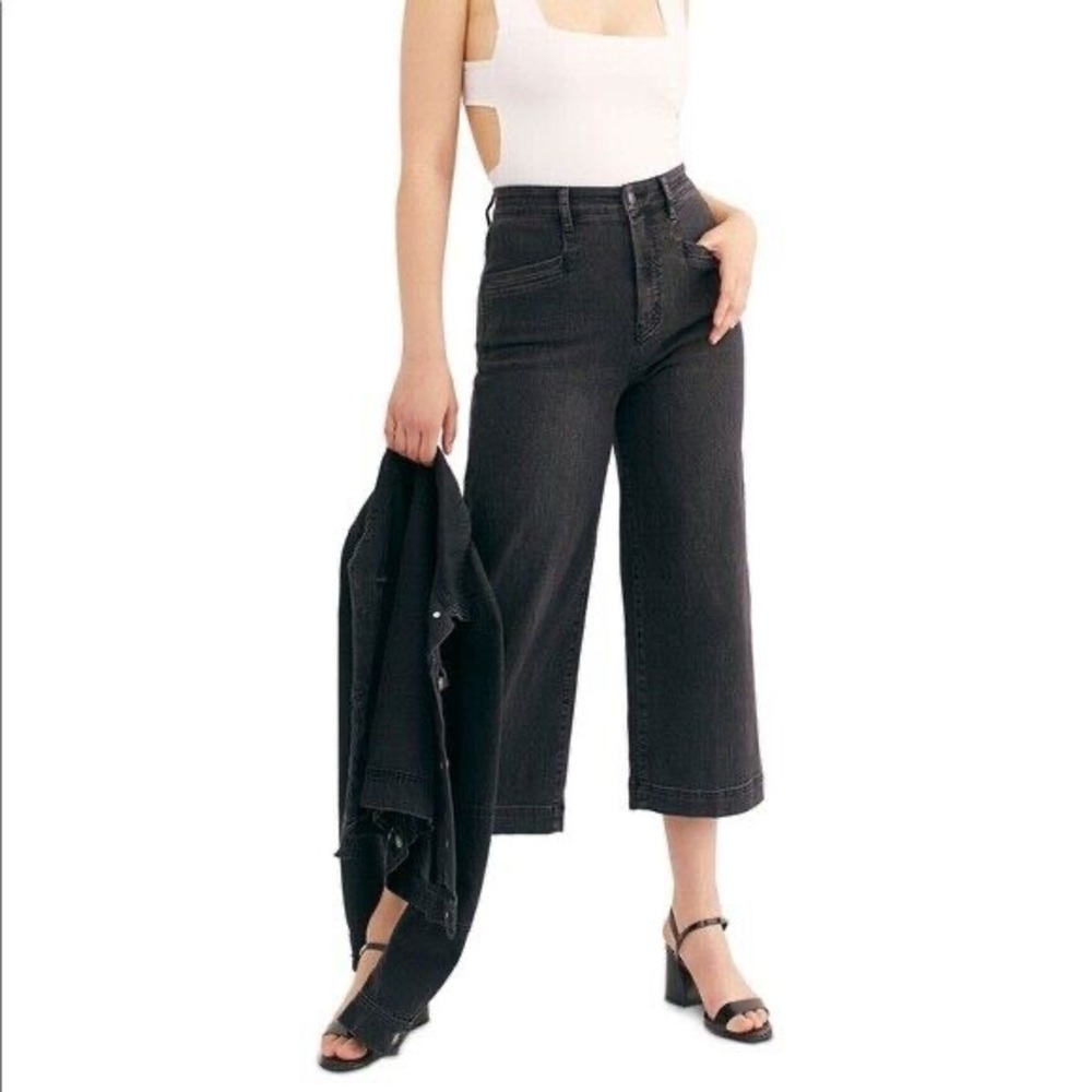 Free People Crvy Lace Up Crop Black Jeans